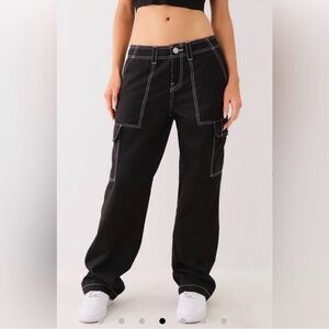 Black Cargo Pants with White Stitching